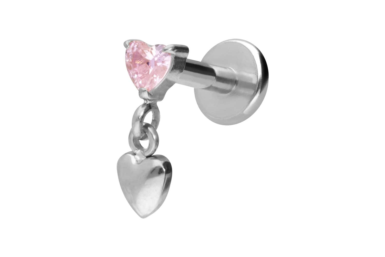 Titan Labret Piercing mit Innengewinde 2 HERZEN